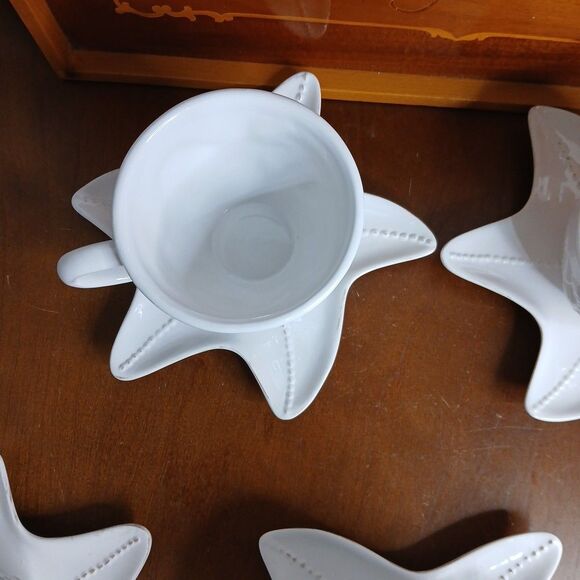 Blue Sky 2007 Majolica Starfish Sea Shell Coffee Tea Cups & Saucers Set Of 4 - Picture 7 of 10